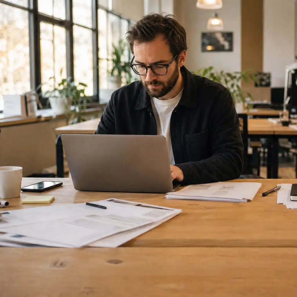 Man achter computer op kantoor aan het typen