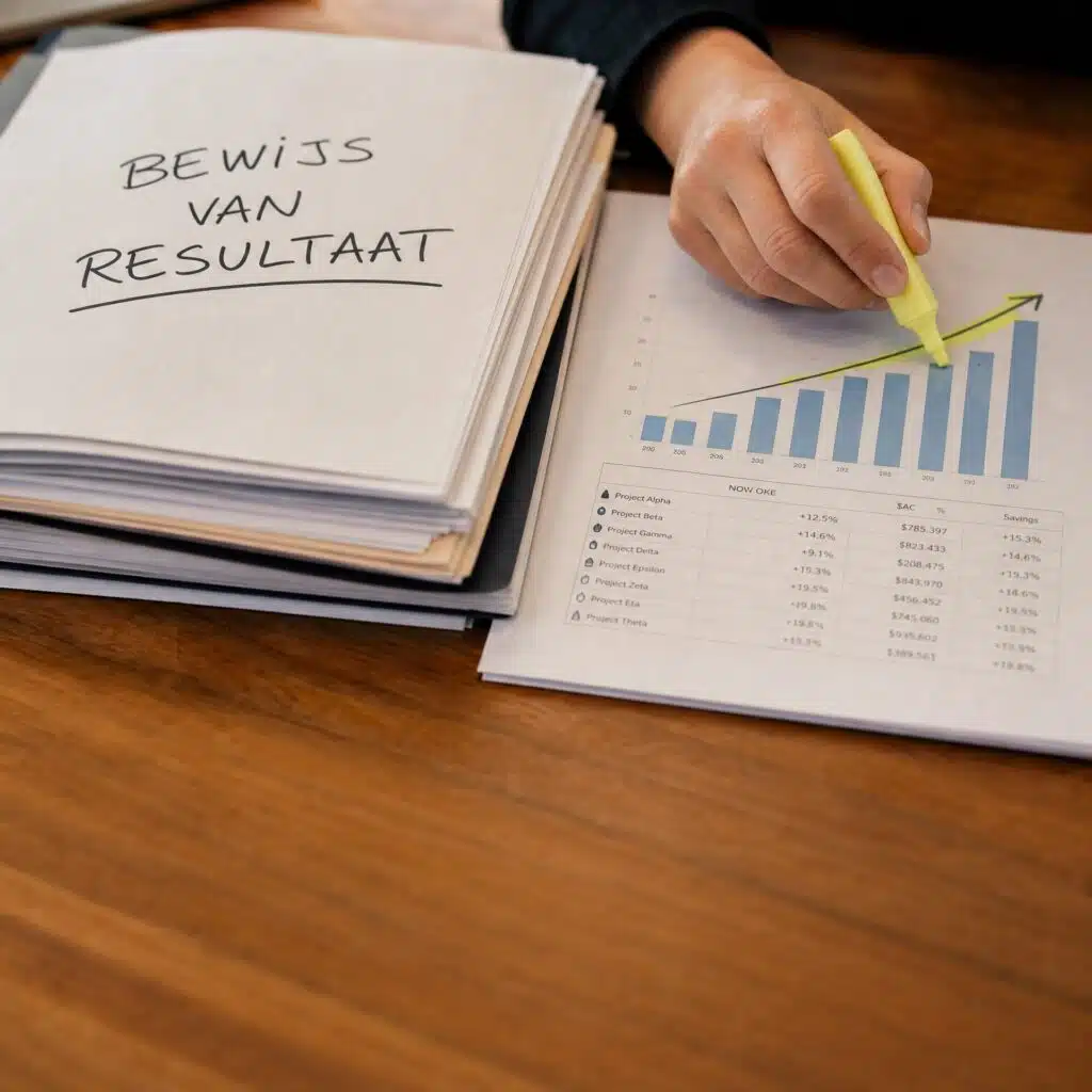Mappen op bureau met bewijs van resultaat