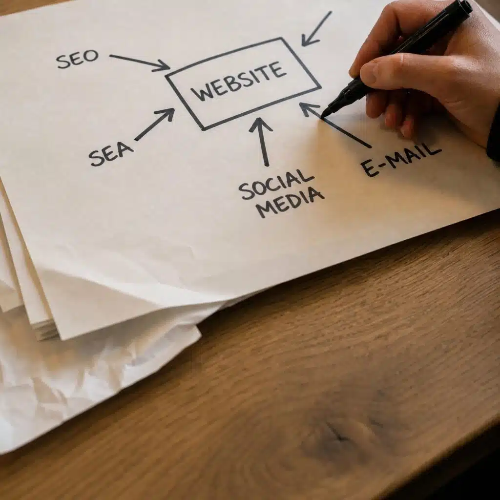 Tekening van kanalen die naar de website leiden